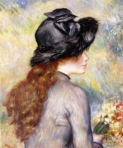 Junges Mädchen mit einem Strauß Tulpen, ca. 1878