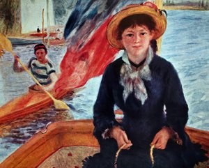 Junge Frau in einem Boot (Lise Trehot) von Pierre Auguste Renoir