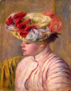 Junge Frau mit geblümtem Hut, 1892 von Pierre Auguste Renoir