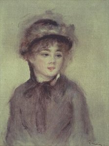 Junge Frau mit Hut von Pierre Auguste Renoir