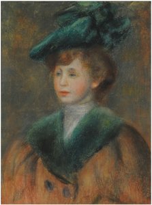 Junge Frau mit grünem Hut von Pierre Auguste Renoir
