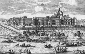 Ansicht der Salpêtrière. Gravur von Aveline im 17. Jahrhundert. von Pierre Aveline