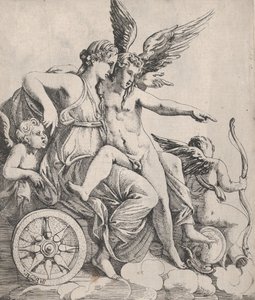 Venus und Amor auf einem Wagen, 1607-1661 von Pierre Biard