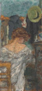 Sitzende Frau, von hinten
