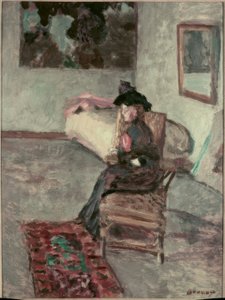 Die Frau mit der Rose oder Frau in einem Innenraum von Pierre Bonnard