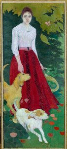 Ganzkörperporträt von Mademoiselle Andree Bonnard mit ihren Hunden