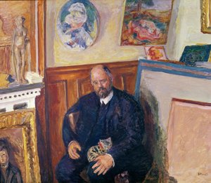 Porträt von Ambroise Vollard (1868-1939) mit seiner Katze, ca. 1924 von Pierre Bonnard