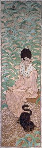 Sitzende Frau mit einer Katze, eines von vier Paneelen der Frauen im Garten, 1891 von Pierre Bonnard