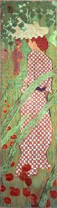 Frau mit kariertem Kleid, eines von vier Paneelen von Frauen im Garten, 1891 von Pierre Bonnard
