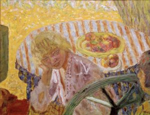 Junge Frauen im Garten oder die gestreifte Tischdecke von Pierre Bonnard