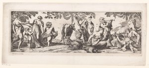 Ruhender Silenus und sein Gefolge in einer Landschaft von Pierre Brebiette