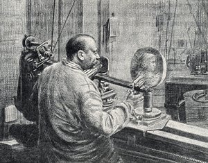 Ein Medailleur benutzt eine Art Pantograph-Fräsmaschine. Gravur aus „Excursion à travers les métiers“ von Pierre Calmette. Private Sammlung