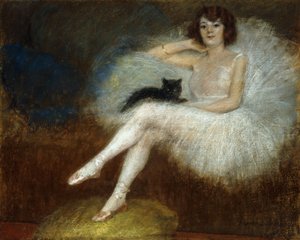 Ballerina mit einer schwarzen Katze