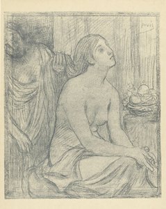Frau kämmt ihr Haar von halbnackter sitzender Frau von Pierre Cécile Puvis de Chavannes