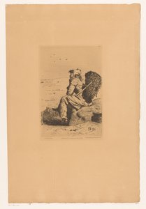 Rastende Fischerfrau an der Küste von Pierre Celestin Billet