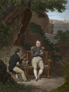 NAPOLEON I (1769-1821) im Exil auf St. Helena - Napoleon diktiert seine Memoiren an Emmanuel Pons de Las Cases (1800-1854), Sohn von Emmanuel de Las Cases
