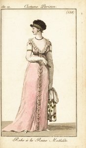 Frau in einem Kleid im Stil von Mathilde von Flandern, Paris von Pierre Charles Baquoy