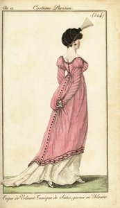 Frau in Satintunika und Samttoque, Paris