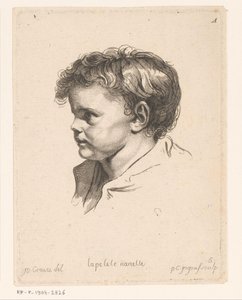 Kopf eines jungen Kindes, nach links gewandt, La petite Nanette, Köpfe verschiedener Figuren von Pierre Charles Ingouf