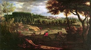 Ludwig XIV. (1638-1715) bei der Jagd in Marly mit Blick auf das Château Vieux de Saint Germain von Pierre Denis Martin