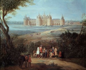 Ansicht des Schlosses von Chambord, der Regent Philippe II Herzog von Orleans (1674-1723) gibt Jagdbefehle Gemälde von Pierre Denis Martin (1663-1742) 1722 von Pierre Denis Martin