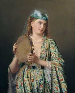 Porträt einer Hofdame, die das Tamburin spielt, zweite Hälfte des 19. Jahrhunderts