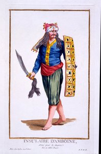 Einheimischer der Insel Amboine, bewaffnet für den Krieg, aus 