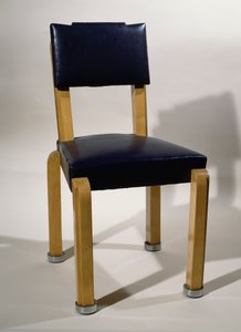 Stuhl aus blauem Leder und Sykomorenholz, Art Deco Stil