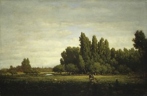 Eine von Bäumen gesäumte Wiese, ca. 1845 von Pierre Etienne Theodore Rousseau