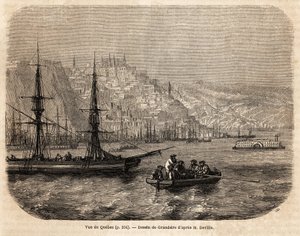 Ansicht von Quebec, Zeichnung von Grandsire, zur Illustration der Reisen nach Nordamerika 1854-1855, von L. Deville. Gravur in „Le tour du monde“ 1861. Selvas Sammlung.