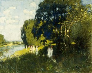 Ein schöner Sonntag am Ufer der Seine von Pierre Eugene Montezin