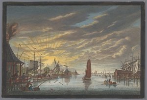 Ansicht des alten Jachthafens in Amsterdam, Blickrichtung Bollwerk Leeuwenburg oder Blauwhoofd von Pierre Fouquet