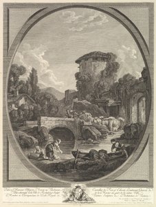 Landschaft mit Brücke und Taubenschlag, 18. Jahrhundert