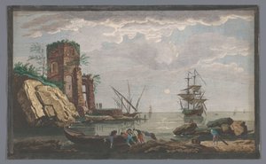 Blick auf eine Küste in der Umgebung von Toulon bei Mondlicht von Pierre François Basan
