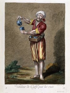 Kaffeehändler auf den Straßen, „Sammlung von 100 Drucken, die verschiedene Nationen des Levante 1707 und 1708 darstellen“ im Auftrag von M. de Frriol, Botschafter des Königs am Hof und aktualisiert 1712-13 durch die Pflege von M. Le Hay, Basan-Graveur, Par