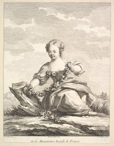 Kleines Mädchen, das eine Blumengirlande hält, aus Deuxième Livre de Figures d