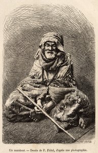 Ein Marabout, ein Asket, der sich als Islam oder muslimischer Synkretismus ausgibt, gilt als heiliger Mann und Weiser, er war Gegenstand eines Volkskults in Nordafrika, graviert nach einer Zeichnung von Fritel, zur Illustration der Reise nach Tlemcen (Alge
