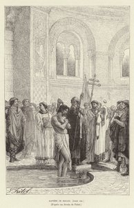 Taufe von Rollo, erster Herrscher der Normandie, ca. 911 (Stich) von Pierre Fritel
