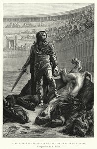 Der König trennt den Kopf des Löwen und des Stiers von den Schultern (Gravur) von Pierre Fritel
