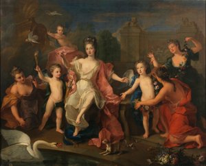 María Adelaida von Savoyen, Herzogin von Burgund mit ihren Söhnen, den Herzögen von Bretagne und Anjou (zukünftiger Ludwig XV.) von Pierre Gobert