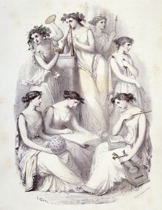 Genies des Olymp - in „Les Femmes mythologiques“, Zeichnungen von G. Staal, von Mery und dem Grafen Foelix, Ed. G. de Gouet von Pierre Gustave Eugene Staal