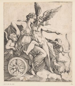 Venus und Amor in einem Triumphwagen, umgeben von Putti
