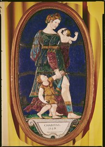 Plakette, die Nächstenliebe darstellt, Limoges, 1559 von Pierre I Courteys