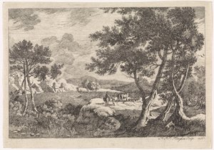 Landschaft mit Bäumen im Vordergrund