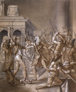 Alexandre Lenoir widersetzt sich den Revolutionären, als sie das Grab des französischen Königs Ludwig XII. in der königlichen Basilika Saint Denis 1793 zerstören wollen, zur Zeit der Französischen Revolution