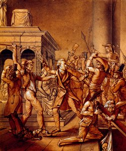 Alexandre Lenoir widersetzt sich den Revolutionären, als sie das Grab des französischen Königs Ludwig XII. in der königlichen Basilika Saint Denis 1793 zerstören wollen, zur Zeit der Französischen Revolution