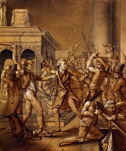 Alexandre Lenoir widersetzt sich der Zerstörung des Grabes von Ludwig XII. in Saint Denis, historische Skizze