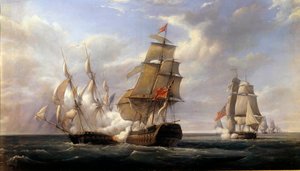 Schlacht der französischen Fregatte La Canonnière gegen das englische Schiff Le Tremendous am 21.04.1806 von Pierre Julien Gilbert