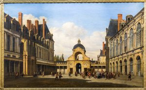 Ovaler Hof des Château de Fontainebleau. Ankunft von Christine von Schweden, Königin von Schweden von Pierre Justin Ouvrie