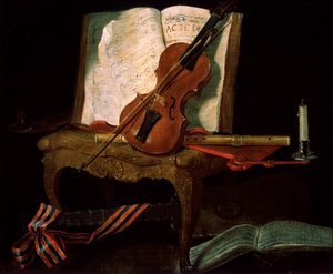 Stillleben mit einer Violine, 19. Jahrhundert von Pierre Justin Ouvrie